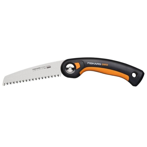 ბაღის დასაკეცი ხერხი Fiskars 1067552 SW68, Folding Garden Saw, Black/Orange