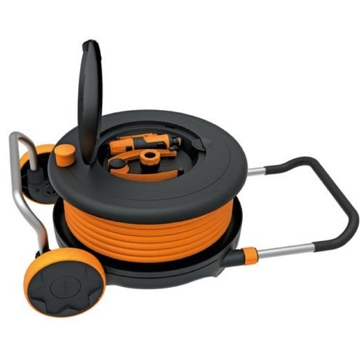 კოჭა სარწყავი მილით Fiskars 1023643, 20M, Reel With Hose, Black/Orange