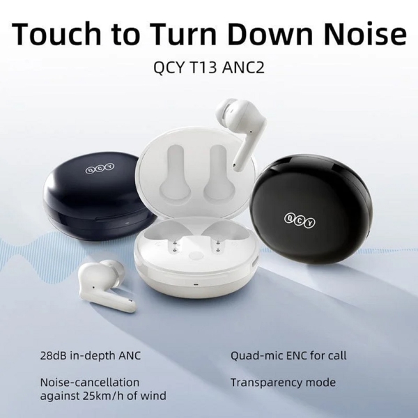 ყურსასმენი Qcy T13 ANC2, Earbuds, Wireless, Bluetooth, White