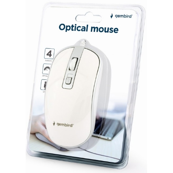 მაუსი Gembird MUS-4B-06-WS, Wired, USB, Mouse, White