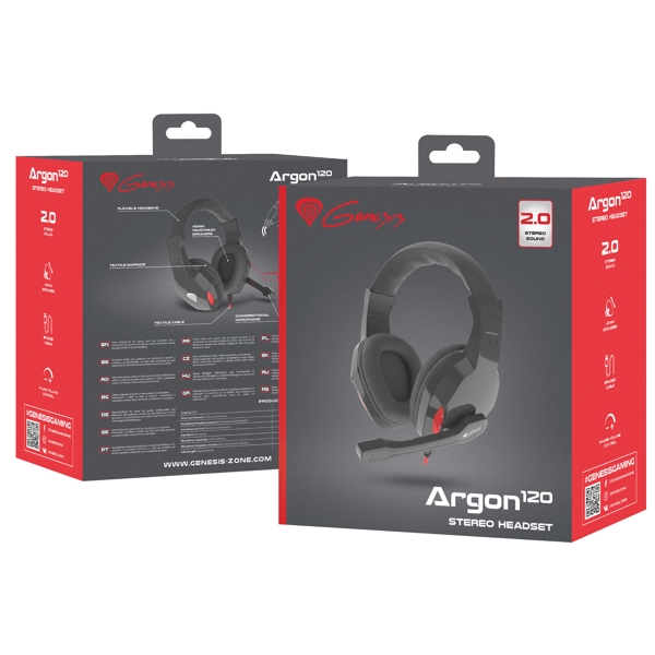 ყურსასმენი Genesis NSG-1438 Argon 120, Gaming Headset, Wired, 3.5mm, Black/Red