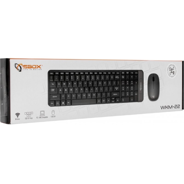 Sbox WKM-22, Wireless, USB, Keyboard And Mouse, Black