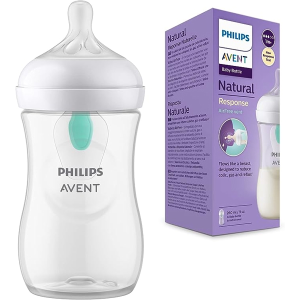 საბავშვო ბოთლი Philips Avent SCY673/01 Natural Response, 260Ml,  AirFree Vent Baby Bottle, White/Transparent