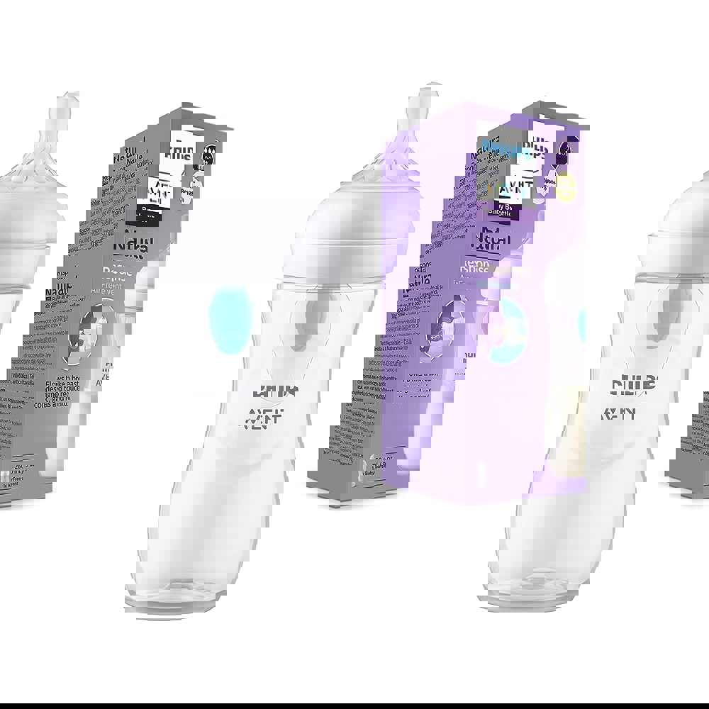 საბავშვო ბოთლი Philips Avent SCY673/01 Natural Response, 260Ml,  AirFree Vent Baby Bottle, White/Transparent