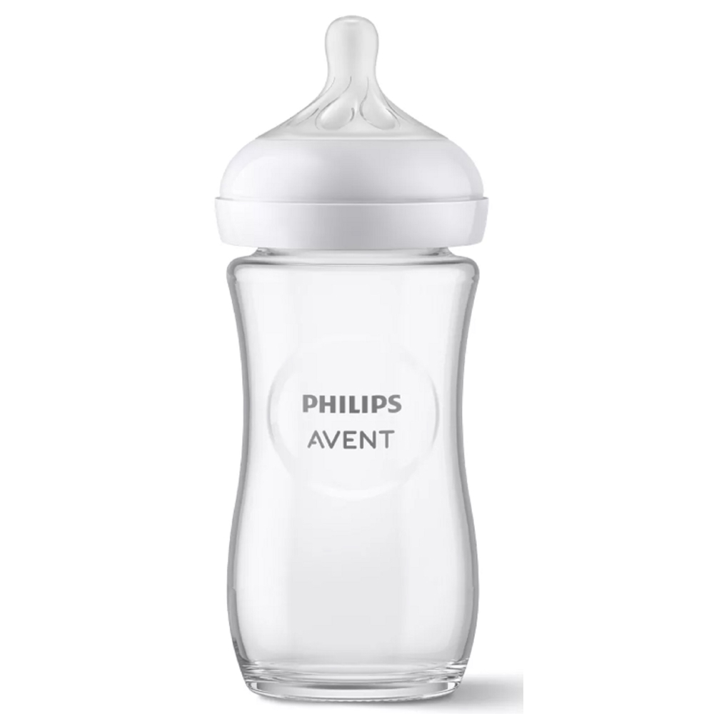 საბავშვო ბოთლი Philips Avent SCY933/01 Natural Response, 240Ml, Glass Baby Bottle, White/Transparent