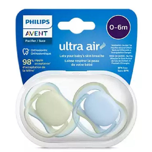 Philips Avent SCF085/21, 0-6m, 2Pcs, Ultrasoft Soother, Blue/Green