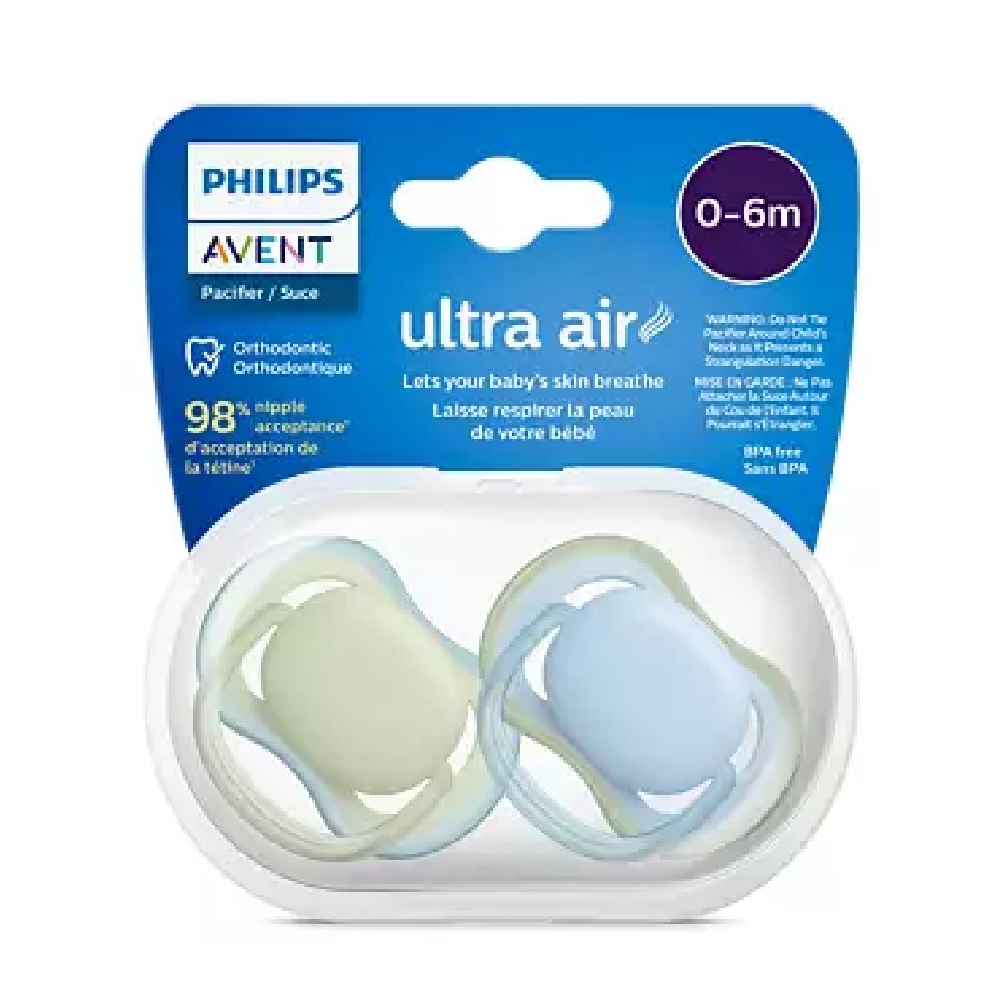 Philips Avent SCF085/21, 0-6m, 2Pcs, Ultrasoft Soother, Blue/Green