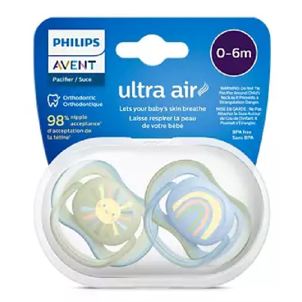 Philips Avent SCF085/58, 0-6m, 2Pcs, Ultrasoft Soother, Blue/Green