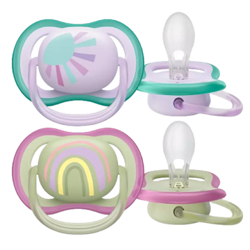 Philips Avent SCF085/59, 0-6m, 2Pcs, Ultrasoft Soother, Green/Pink