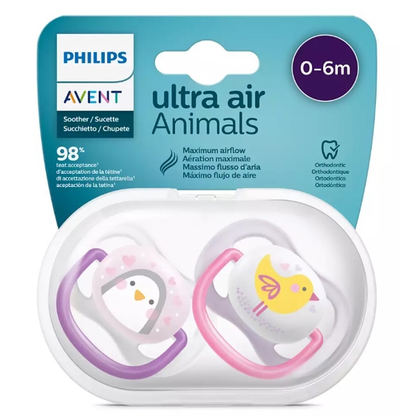 Philips Avent SCF080/06, 0-6m, 2Pcs, Ultra Air Soother, Pink