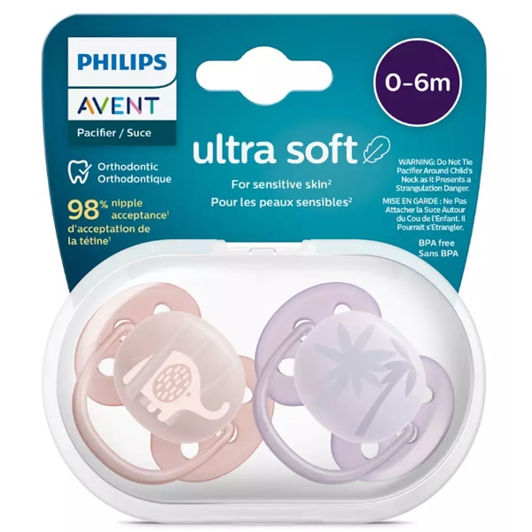 Philips Avent SCF091/09, 0-6m, 2Pcs, Ultra Air Soother, Purple/Pink