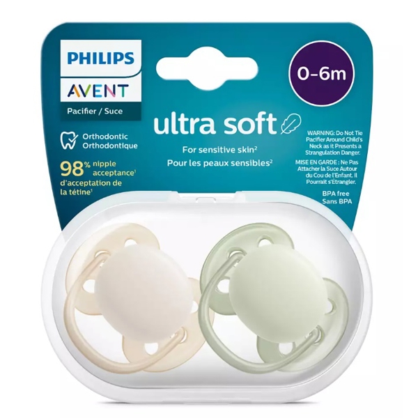 Philips Avent SCF091/05, 0-6m, 2Pcs, Ultra Air Soother, Green/Peach