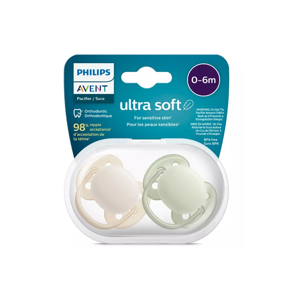 საწოვარა Philips Avent SCF091/05, 0-6m, 2Pcs, Ultra Air Soother, Green/Peach