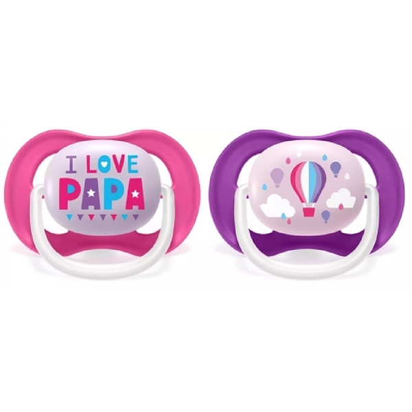 საწოვარა Philips Avent SCF080/04, 6-18m, 2Pcs, Air Soother, Purple/Pink