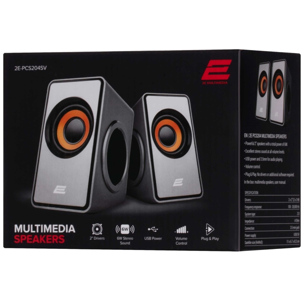 2E 2E-PCS204SV, 6W, USB, 3.5mm, Speaker, Silver