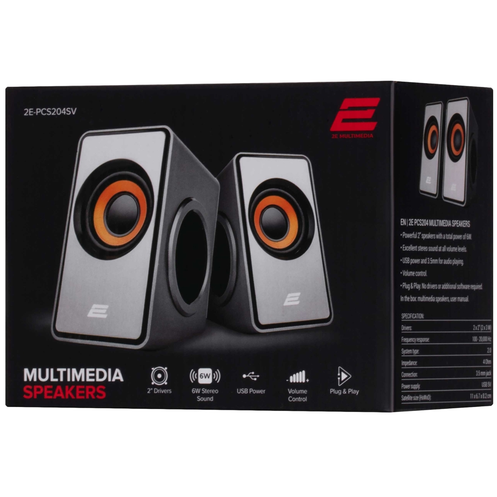 დინამიკი 2E 2E-PCS204SV, 6W, USB, 3.5mm, Speaker, Silver