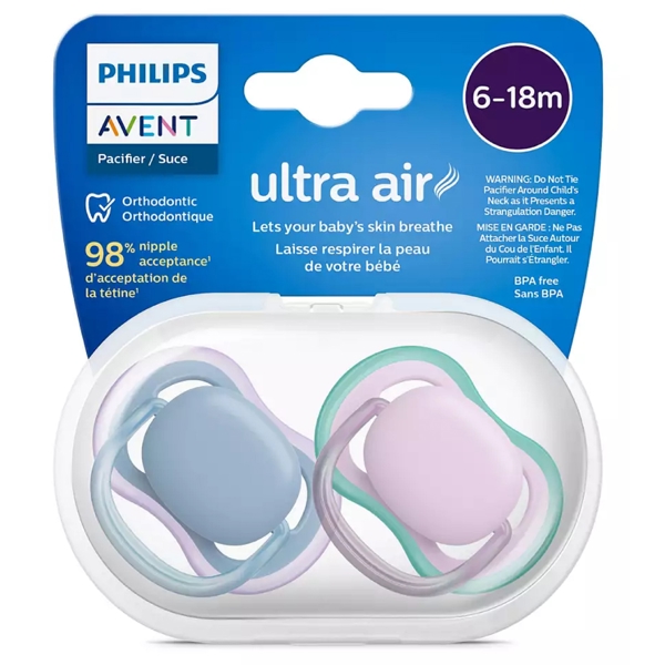 Philips Avent SCF085/34, 6-18m, 2Pcs, Air Soother, Pink/Blue