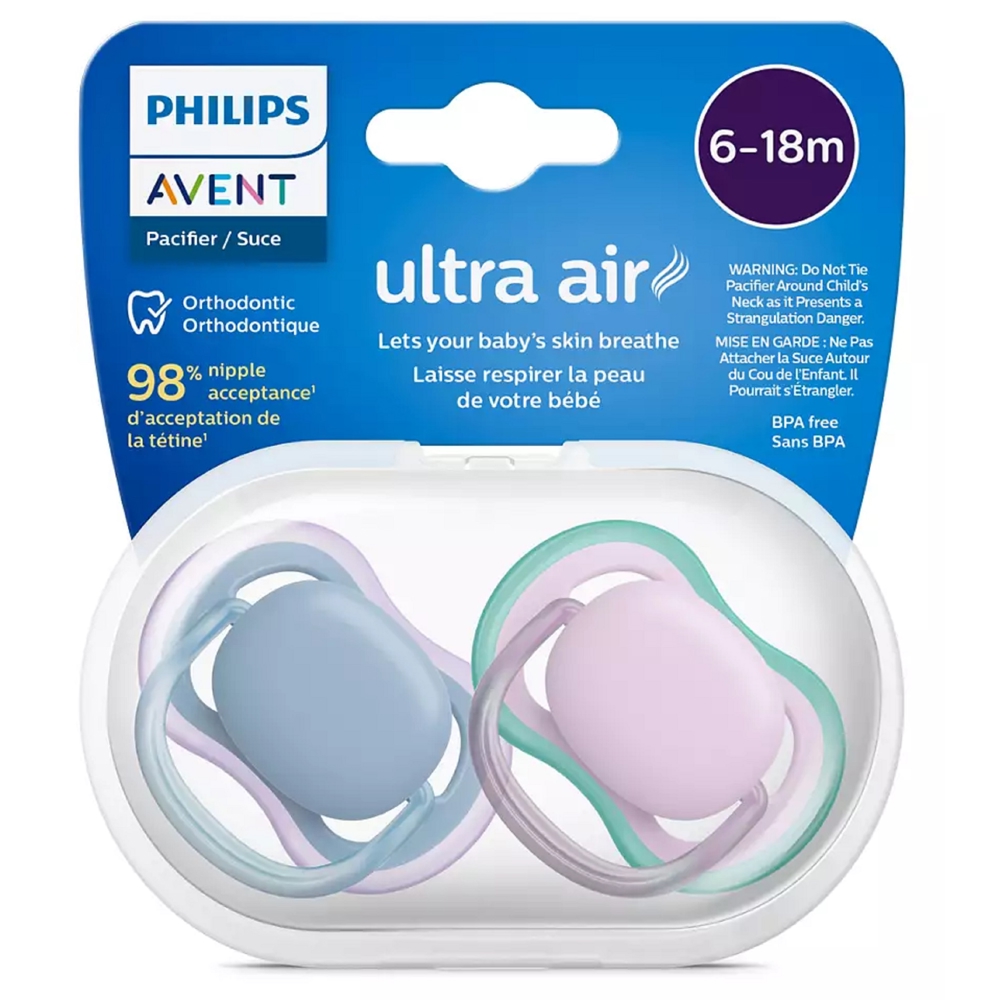 საწოვარა Philips Avent SCF085/34, 6-18m, 2Pcs, Air Soother, Pink/Blue