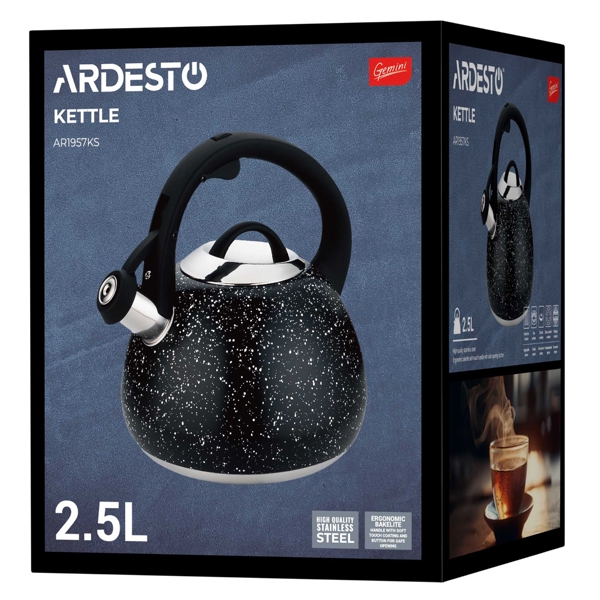 ჩაიდანი Ardesto AR1957KS, 2.5L, Kettle, Black