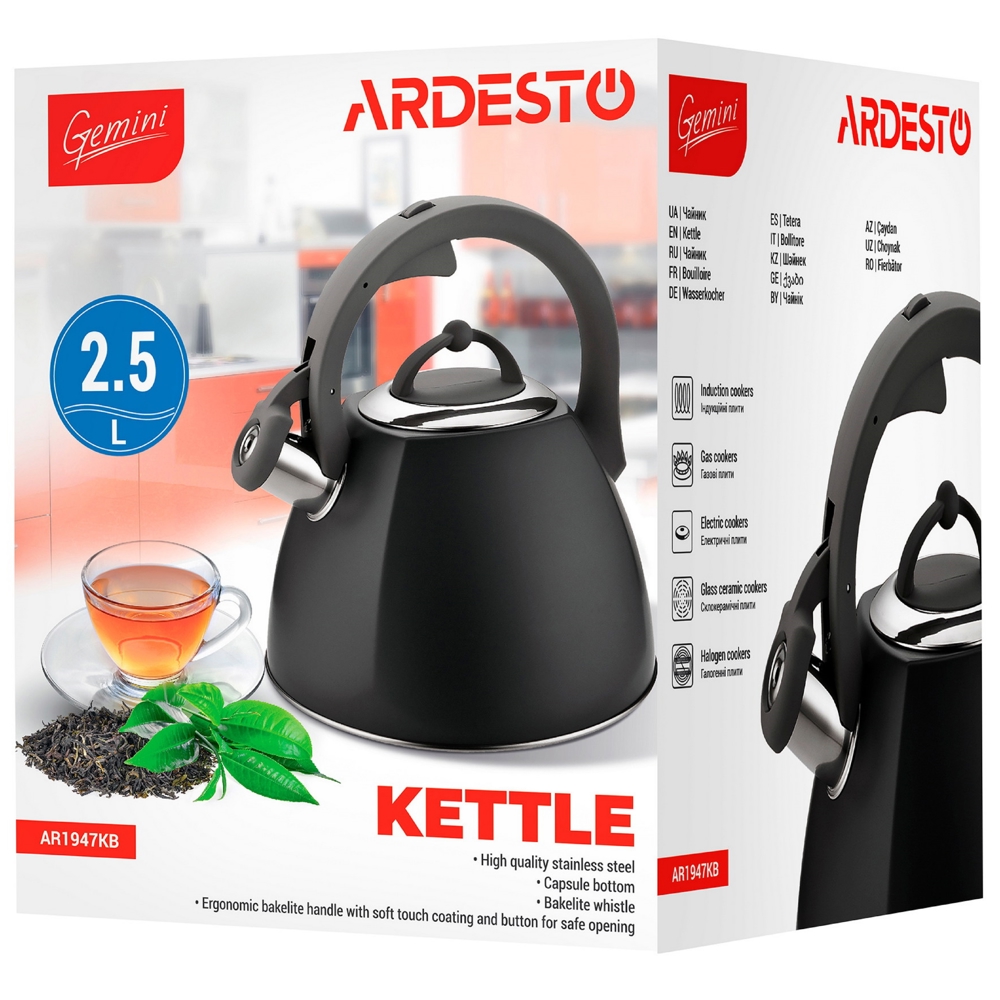 ჩაიდანი Ardesto AR1947KB, 2.5L, Kettle, Grey