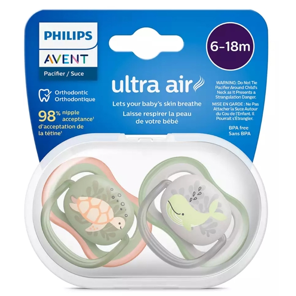 Philips Avent SCF085/60, 6-18m, 2Pcs, Air Soother, Green/Grey