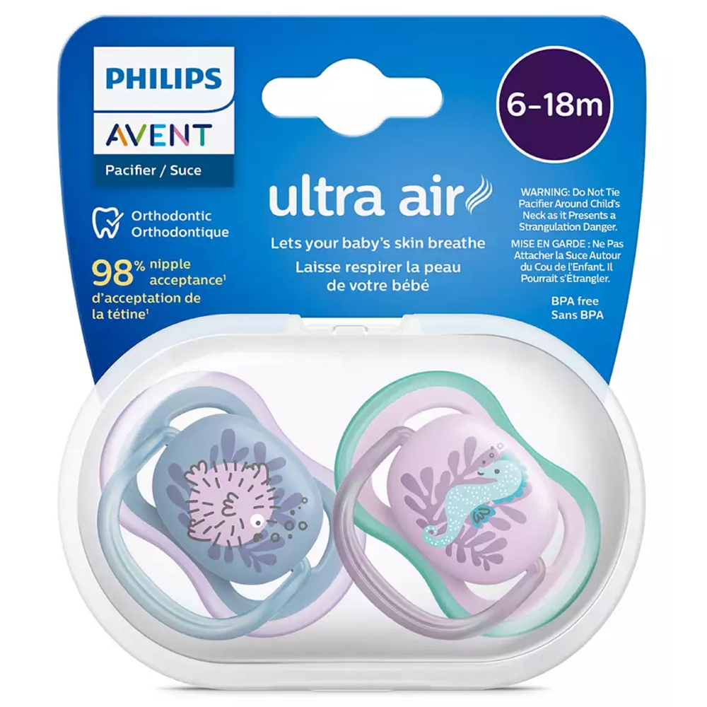 საწოვარა Philips Avent SCF085/61, 6-18m, 2Pcs, Air Soother, Pink/Blue
