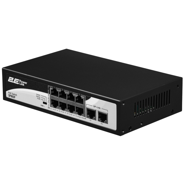 სვიჩი 2E 2E-SP802F-2, 10-Port, PoE+ Switch, Black