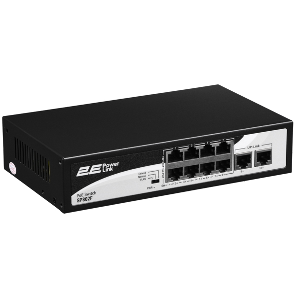 სვიჩი 2E 2E-SP802F-2, 10-Port, PoE+ Switch, Black