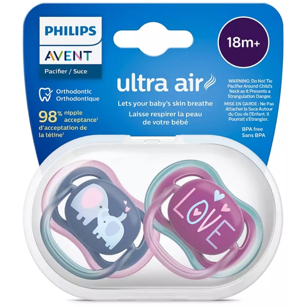 საწოვარა Philips Avent SCF349/22, 18+m, 2Pcs, Air Soother, Blue/Pink