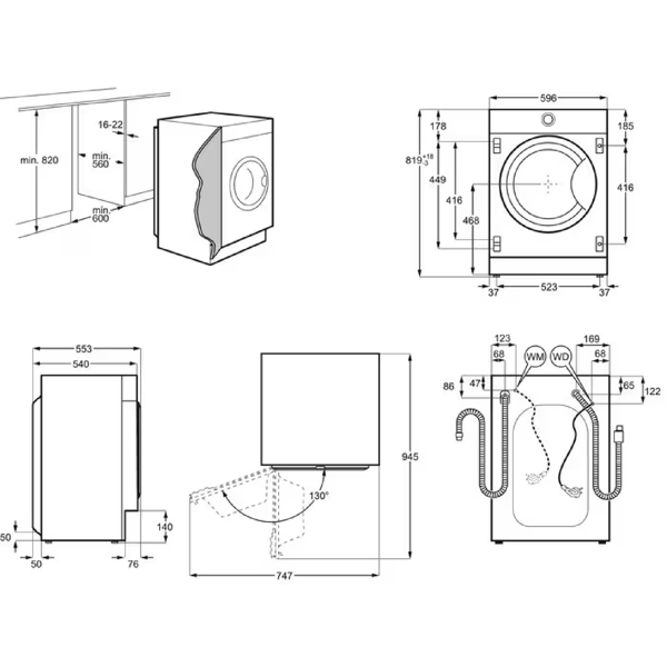 Electrolux EWN7F447WI, 7Kg, B, 1400Rpm, 69Db, Built-in Washing Machine, White