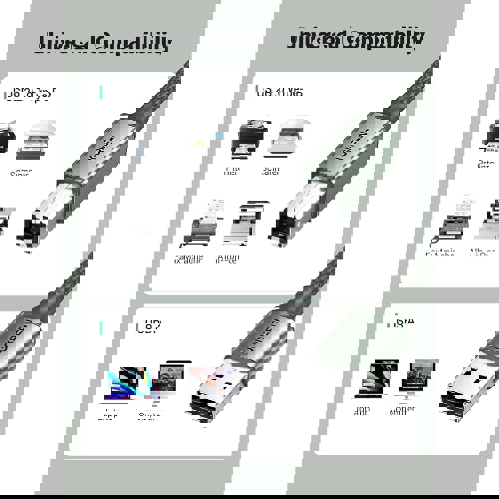UGREEN (90817), Printer Cable, USB-A To USB-B, 3m, Green