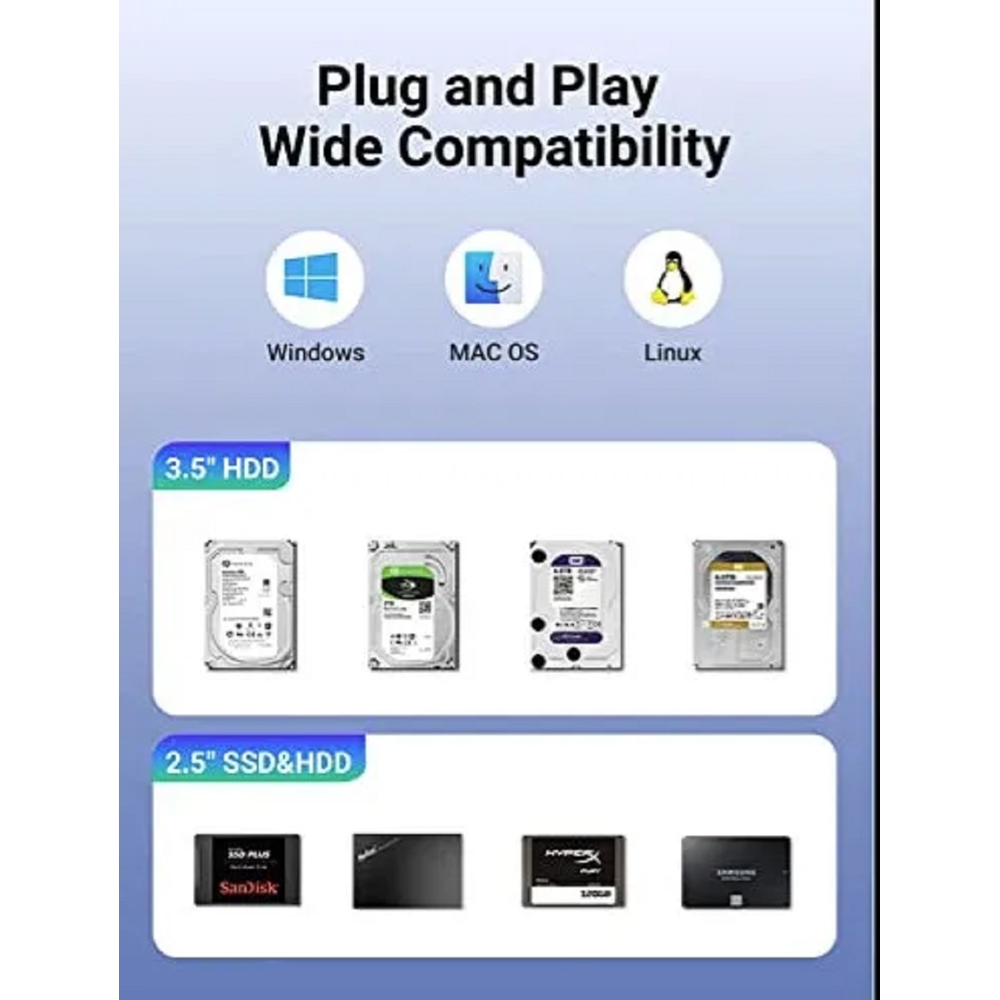 UGREEN 60641, 2-Bay 3.5'' Raid, Hard Drive Enclosure, Black/Gray