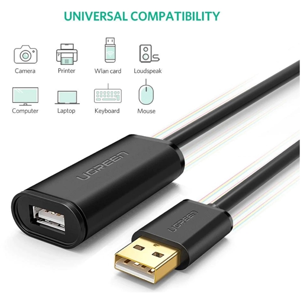 USB დამაგრძელებელი UGREEN US121 (10326), USB 2.0 Active Extension Cable, 30m, Black