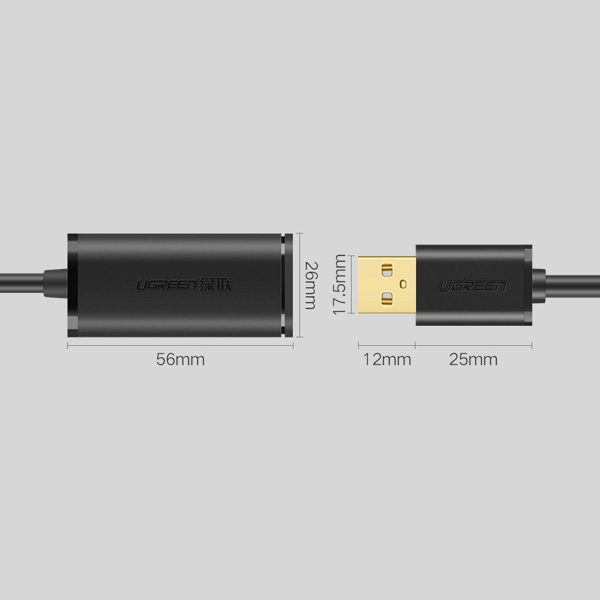 USB დამაგრძელებელი UGREEN US137 (20213), USB 2.0 Active Extension Cable, 5m, Black