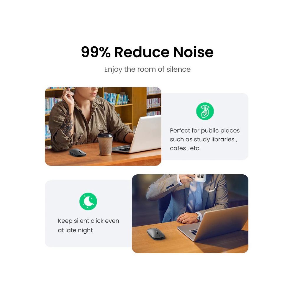 UGREEN 90318, Wireless, USB, Bluetooth, Mouse, Jet Black