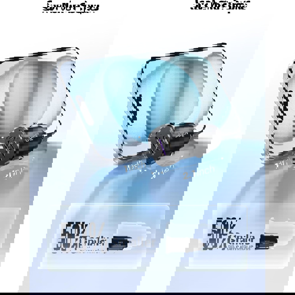 მანქანის დამტენი UGREEN EC305 (25845), 30W, USB, Type-C, USB, Black