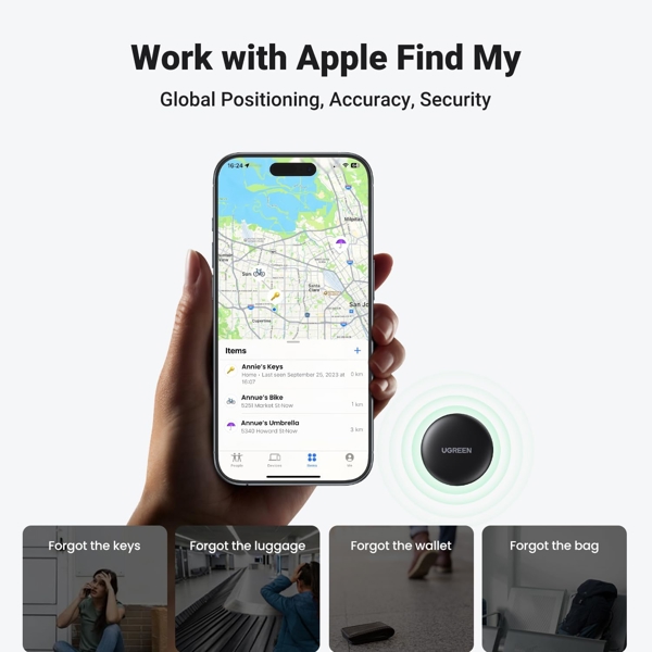 Smart Tag UGREEN CM520 (60387), Apple Certified, Smart Bluetooth Finder, Black