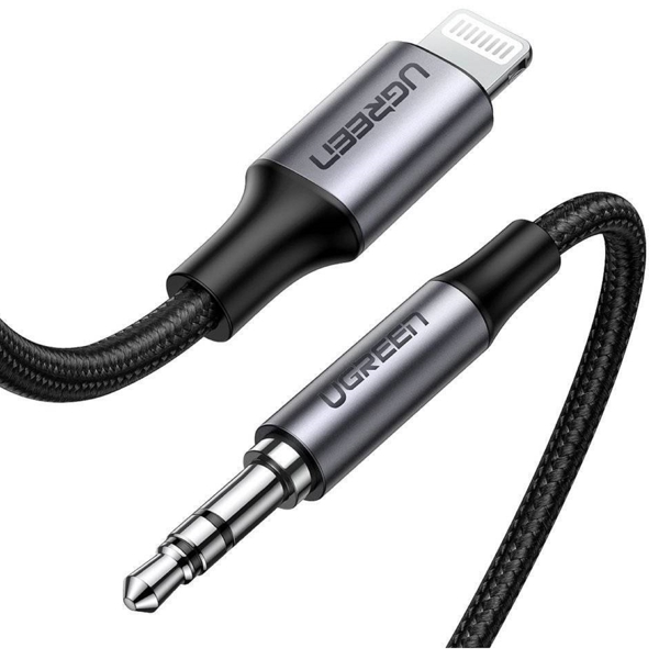 აუდიო ადაპტერი UGREEN US315 (70509),  Lightning To 3.5mm Aux Cable, 1M, Gray/Black