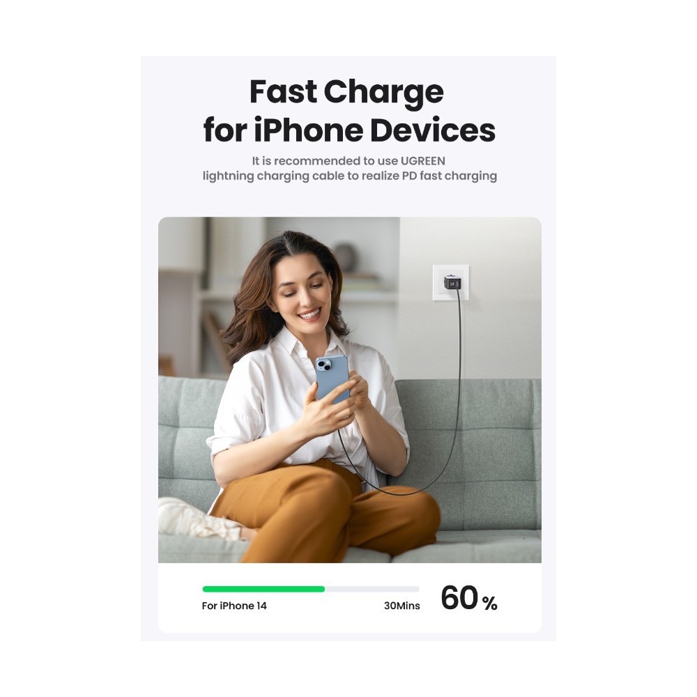 UGREEN X755 (25871) Nexode Pro, 65W, USB, Type-C with Type-c Cable 1.5m, Grey