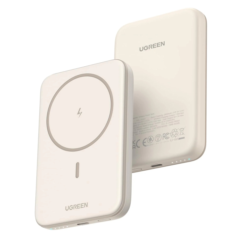 პორტატული დამტენი UGREEN PB561 (25207), 5000mAh, Type-C, Magnetic Power Bank, Beige