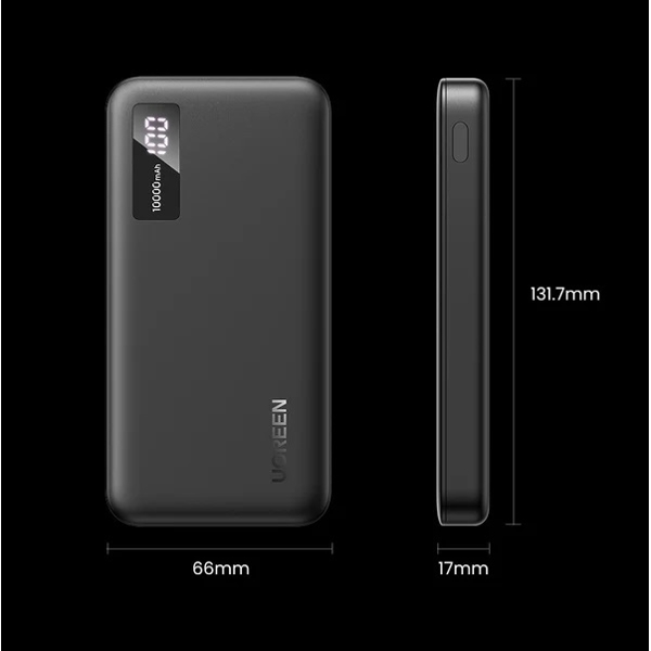 პორტატული დამტენი UGREEN PB311 (25742), 10000mAh 20W, Type-C, USB, Two-way Power Bank, Black