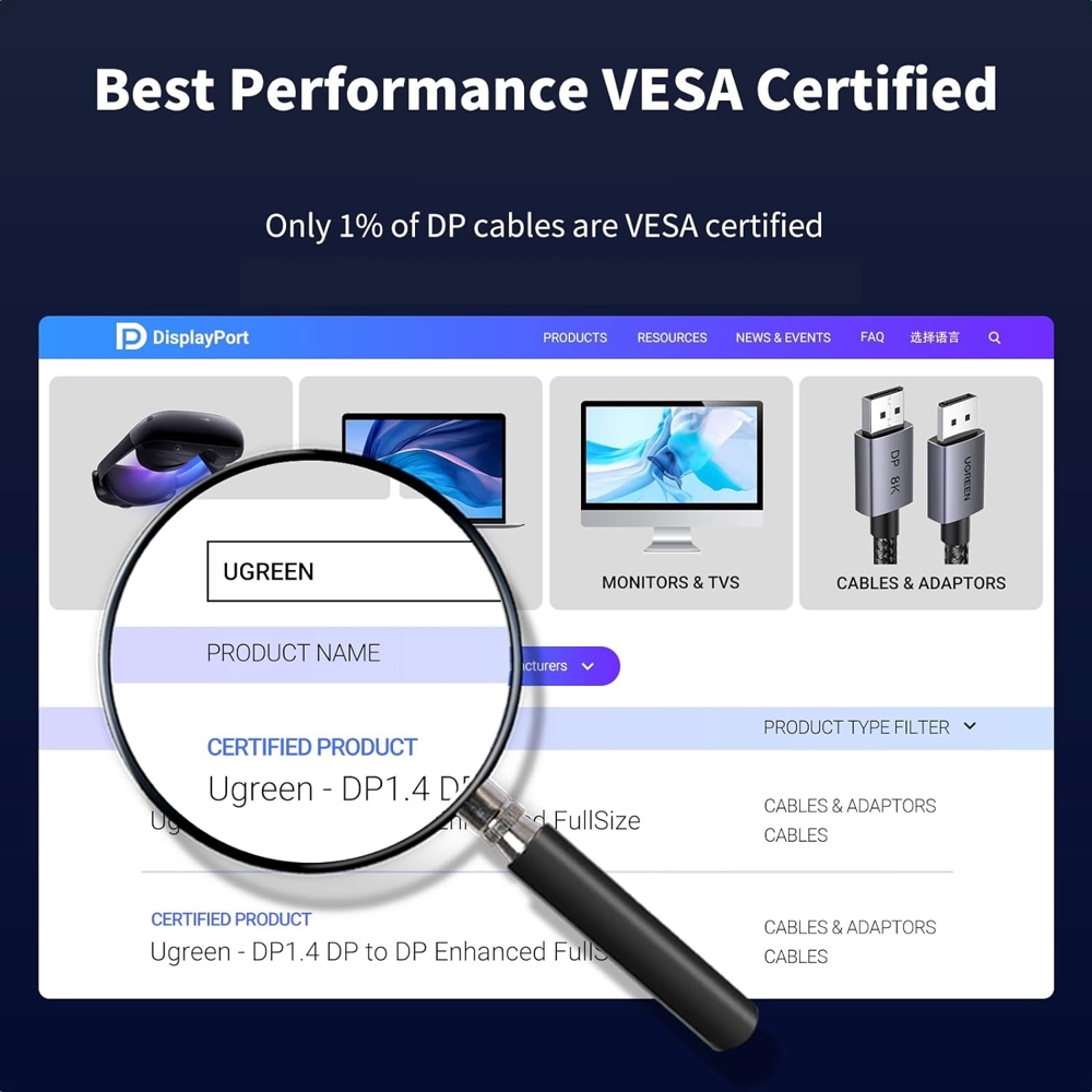 ვიდეო კაბელი UGREEN DP120 (25905), 8K, DisplayPort To DisplayPort, 2m, Black/Grey