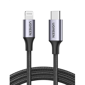 USB კაბელი UGREEN US304 (60761), MFi, Type-c USB-C To Lightning, 2m, Black/Gray