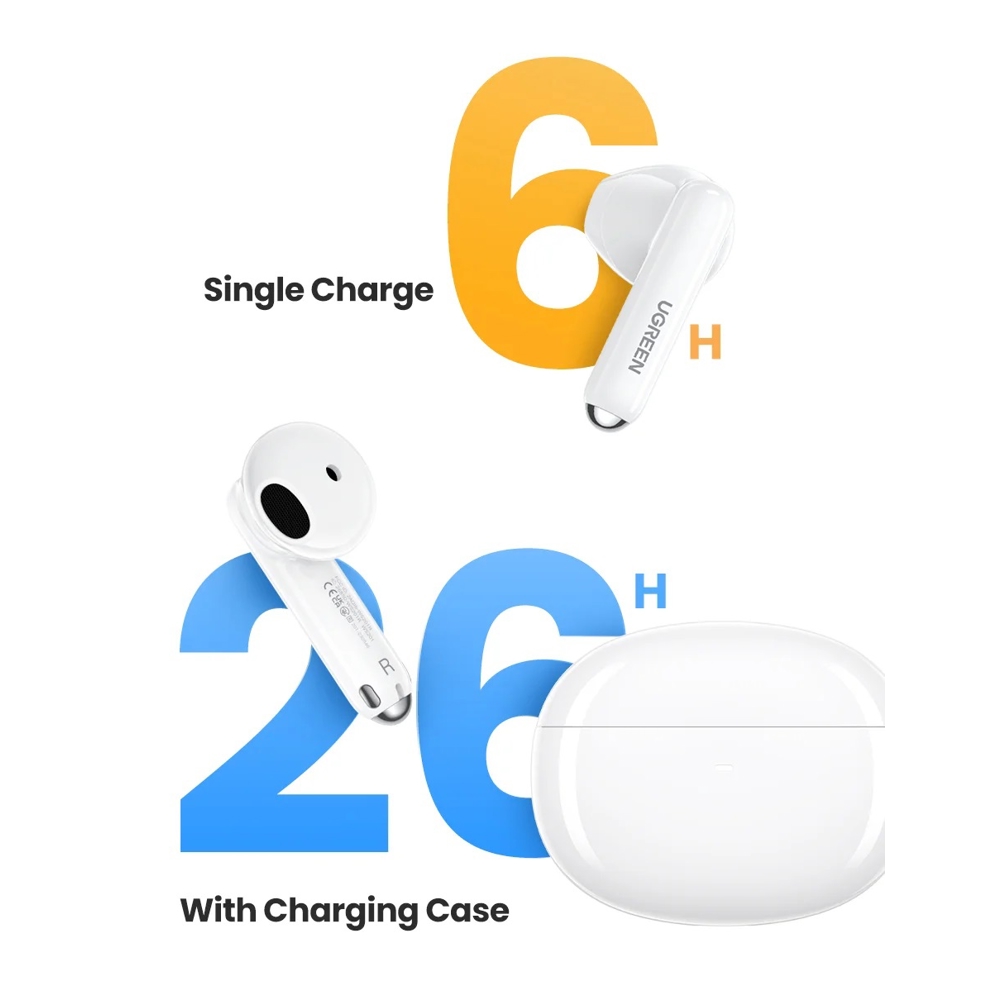 ყურსასმენი UGREEN WS201(15612) TWS HiTune H5, Earbuds, Wireless, Bluetooth, Ipx5, White