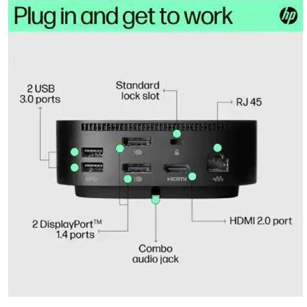 HP 784Q9AA, HDMI, RJ-45, USB-C, USB Hub, Black