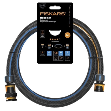 სარწყავი მილი და კონექტორები Fiskars 1057621 Q4 1/2", 1.8m, Set Of Hose And Connectors, Black