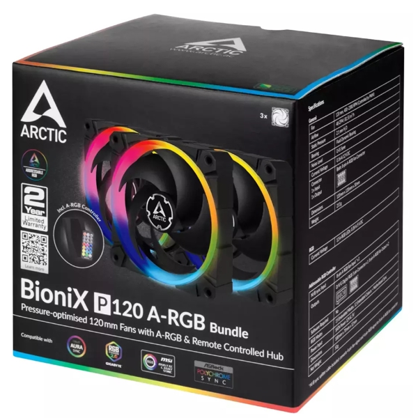 ქულერი Arctic ACFAN00156A BioniX P120, A-RGB, 120mm, 2300RPM, Cooler, Black