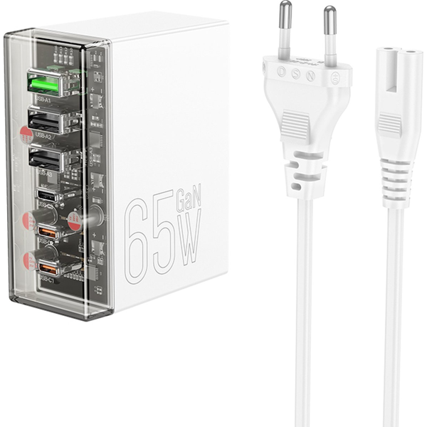 მობილურის დამტენი Hoco N36 FUERZA, 65W, USB, USB Type-C, White