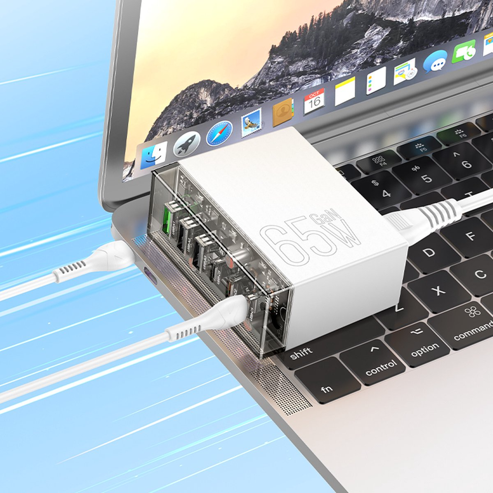 მობილურის დამტენი Hoco N36 FUERZA, 65W, USB, USB Type-C, White