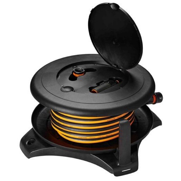 Fiskars 1057238 Solid, 20M, Reel With Hose, Black/Orange